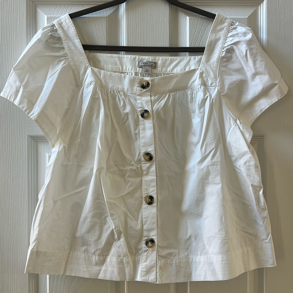Women’s J Crew Point Sur Short-sleeved Blouse Size Large in Off-White/Ivory